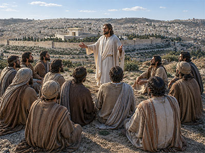 Jesus speaking to His disciples before His ascension